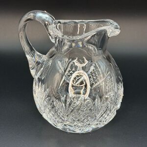 James Free Cut Crystal Glass Pitcher Water Jug with Fan and Diamond Pattern 4 in
